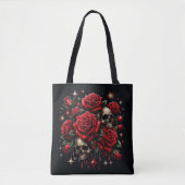 Tote Bag Crânes dorés & Roses rouges scintillent Glamour go (Devant)