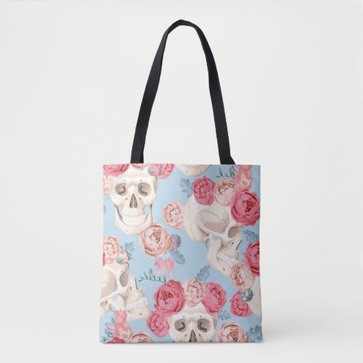 Tote Bag Crânes et Motif Vintage Rose (Devant)