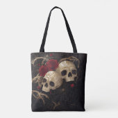 Tote Bag Crânes et roses rouges design (Dos)