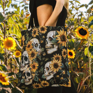 Tote Bag Crânes et tournesols d'été Éffrayants