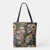 Tote Bag Crânes et tournesols d'été Éffrayants (Dos)