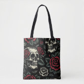 Tote Bag Crânes & Roses Rouges Floral Gothique (Devant)