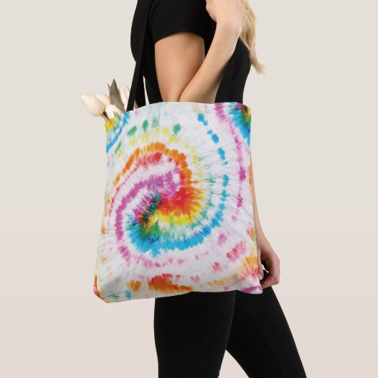 Tote Bag Cravate spirale, motif tourbillon arc-en-ciel (De près)