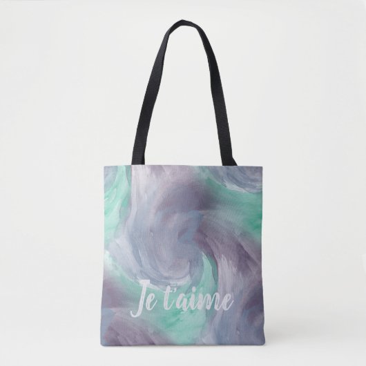 Tote Bag Cravate-teinture violet vert peint Aquarelle dans  (Devant)