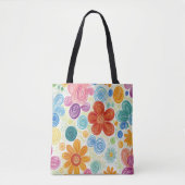 Tote Bag Crayon Doodle Daisy Design (Devant)
