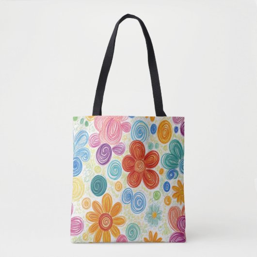 Tote Bag Crayon Doodle Daisy Design (Devant)