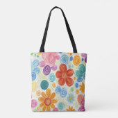 Tote Bag Crayon Doodle Daisy Design (Dos)