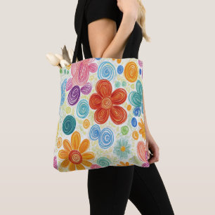 Tote Bag Crayon Doodle Daisy Design