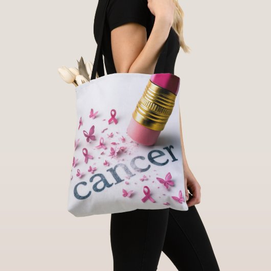 Tote Bag Crayon rose Effacer le texte du cancer (De près)
