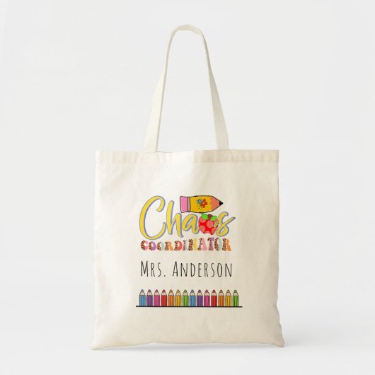 Tote Bag Crayons Arc-en-ciel Enseignante de Maternelle (Devant)