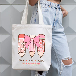 Tote Bag Crayons de la Saint-Valentin pour Enseignante Coqu