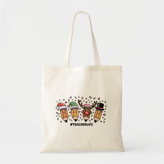 Tote Bag Crayons de Noël Enseignant Vie d'enseignant Joyeux (Devant)