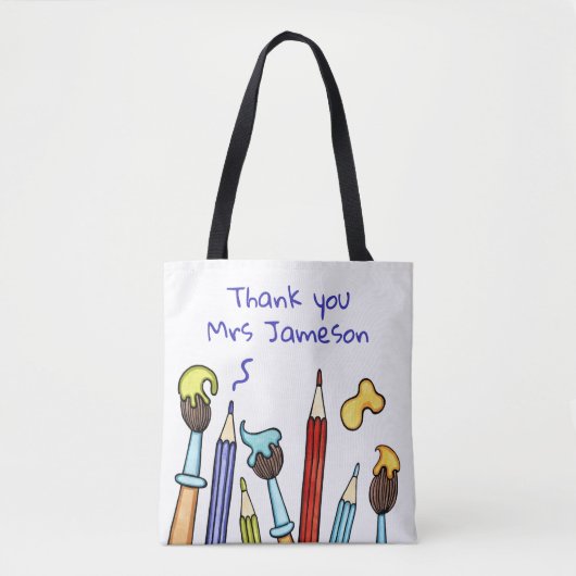 Tote Bag Crayons et pinceaux Merci Cadeau de l'enseignant (Devant)
