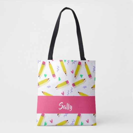 Tote Bag Crayons et rayures jaunes sur blanc (Devant)