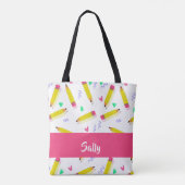Tote Bag Crayons et rayures jaunes sur blanc (Dos)