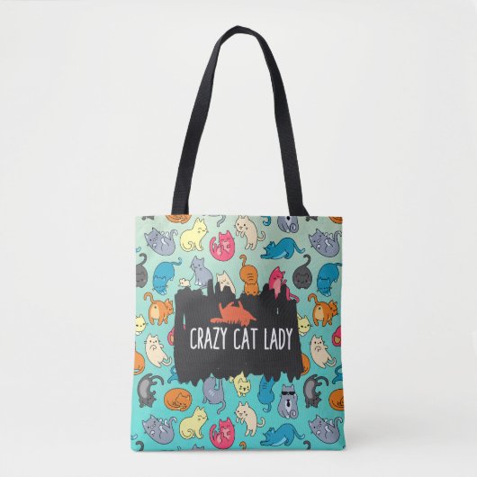 Tote Bag Crazy Cat Lady Cute et Playay Cat Motif (Devant)