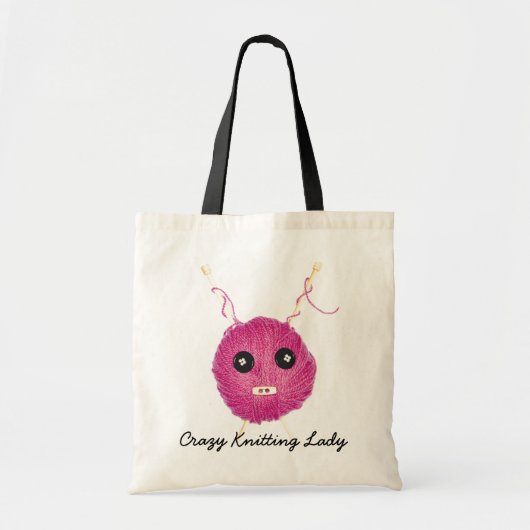Tote Bag Crazy Knitting Lady (Devant)