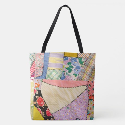 Tote Bag Crazy Patchwork Quilt Avec Zigzag Stitch (Devant)