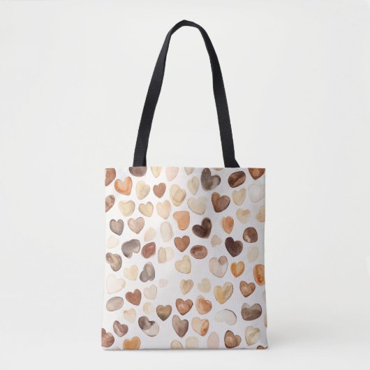 Tote Bag Cream Brown Peach Coffee Beans Hearts  (Devant)