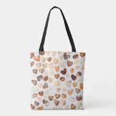 Tote Bag Cream Brown Peach Coffee Beans Hearts  (Dos)