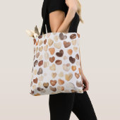 Tote Bag Cream Brown Peach Coffee Beans Hearts  (De près)