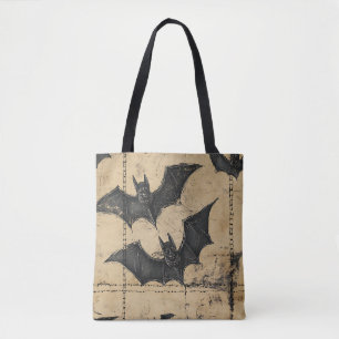 Tote Bag Cream Denim Grunge Patchwork avec Chauves-souris