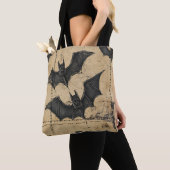 Tote Bag Cream Denim Grunge Patchwork avec Chauves-souris (De près)