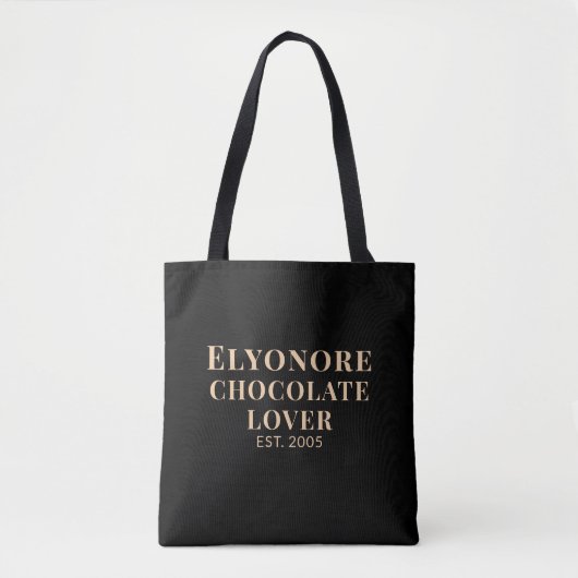 Tote Bag Cream Script Name Established Chocolate Lover (Devant)