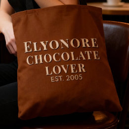 Tote Bag Cream Script Name Established Chocolate Lover