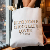Tote Bag Cream Script Name Established Chocolate Lover
