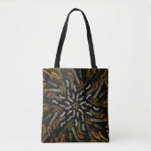 Tote Bag Creamy Golden Yellows Raked Pattern On Black (Devant)