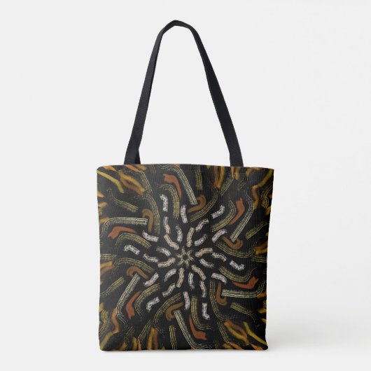 Tote Bag Creamy Golden Yellows Raked Pattern On Black (Dos)