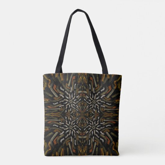 Tote Bag Creamy Golden Yellows Raked Pattern On Black (Dos)