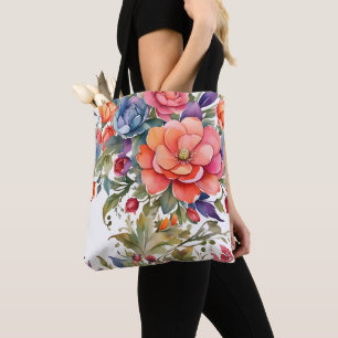 Tote Bag Création de motif floral à l'aquarelle serein