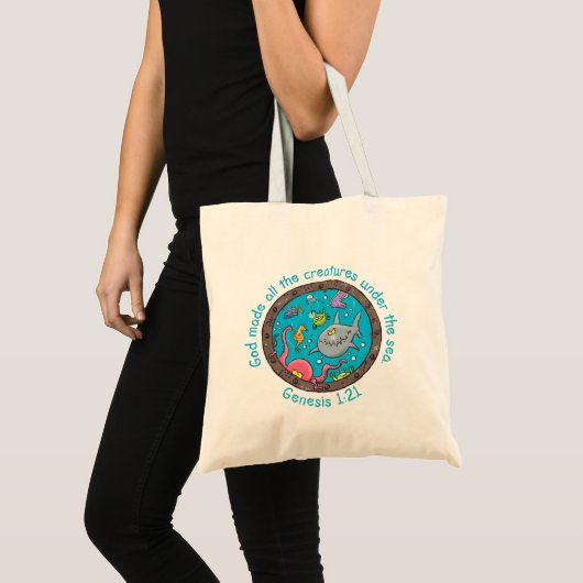 Tote Bag Créatures marines drôles bande dessinée verset bib (Devant (produit))