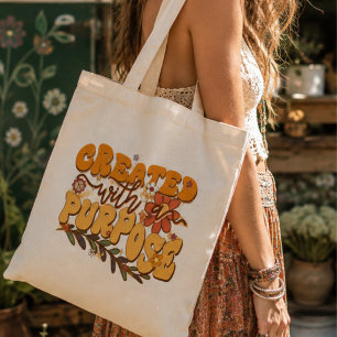 Tote Bag Créé avec un but, Boho esthétique, Vibe rétro