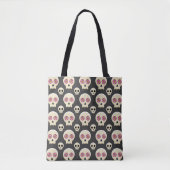 Tote Bag Creepy Cute Kawaii Goth Skull with Flowers (Devant)