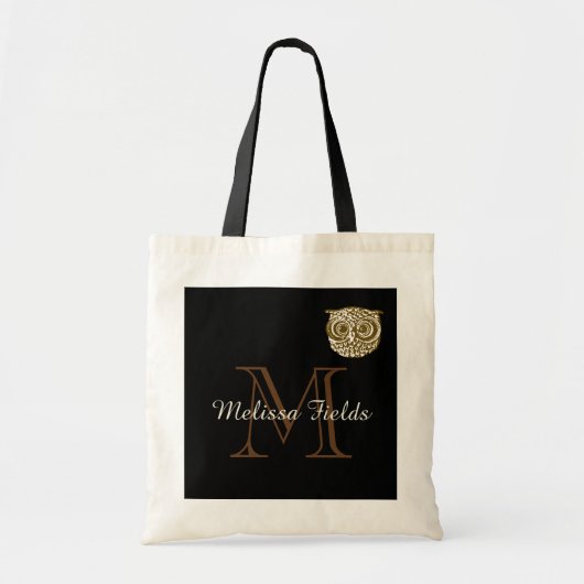 Tote Bag créez votre propre hibou monogrammé noir (Devant)
