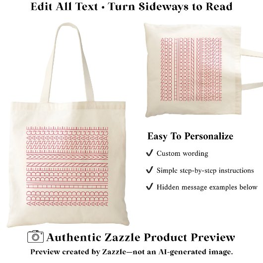 Tote Bag Créez Votre Propre Long Message Caché 148B Nouveau