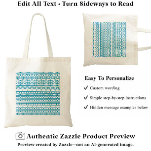 Tote Bag Créez Votre Propre Long Message Caché & Nom Aqua
