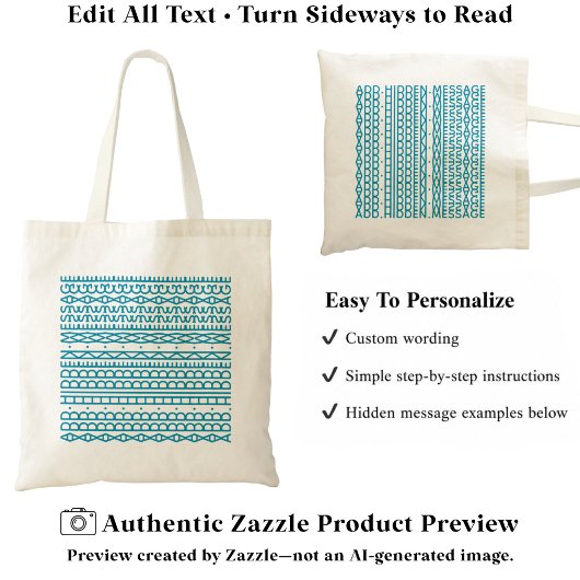 Tote Bag Créez Votre Propre Long Message Caché & Nom Aqua