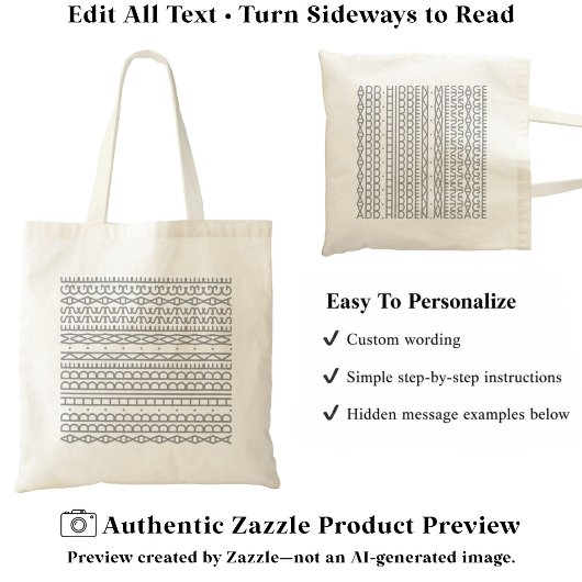 Tote Bag Créez Votre Propre Long Message Caché & Nom Gris