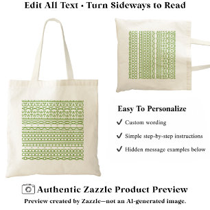 Tote Bag Créez Votre Propre Long Message Caché & Nom L Vert