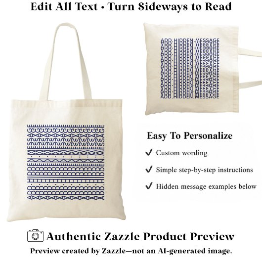 Tote Bag Créez Votre Propre Long Message Caché & Nom Navy