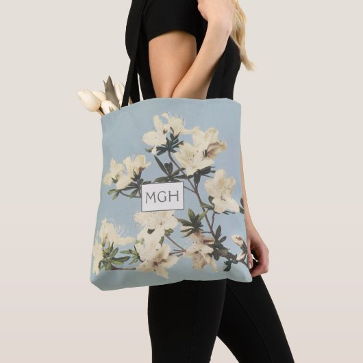 Tote Bag Crème Azalea Fleurs Monogramme (De près)
