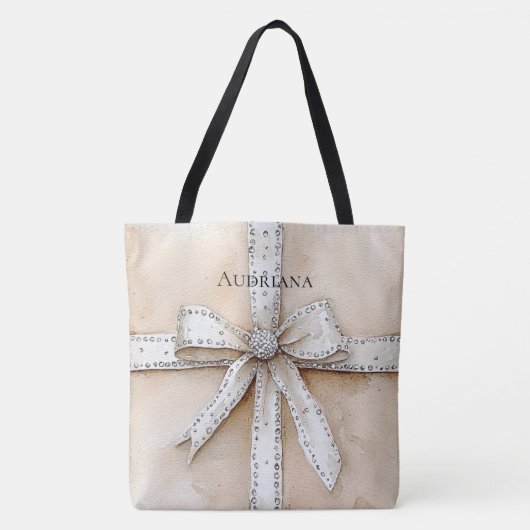 Tote Bag Crème blanc Argent brillant Bow (Devant)