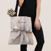 Tote Bag Crème blanc Argent brillant Bow (De près)