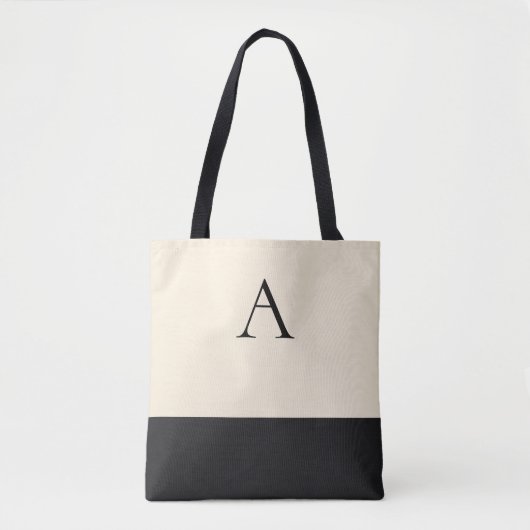 Tote Bag CRÈME BLANC et noir 1 lettre Monogramme (Devant)