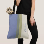 Tote Bag Crème bleue moderne Vert Nom personnalisé Bloc de  (De près)