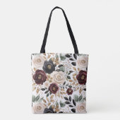 Tote Bag Crème Bourgogne Floral noir (Dos)
